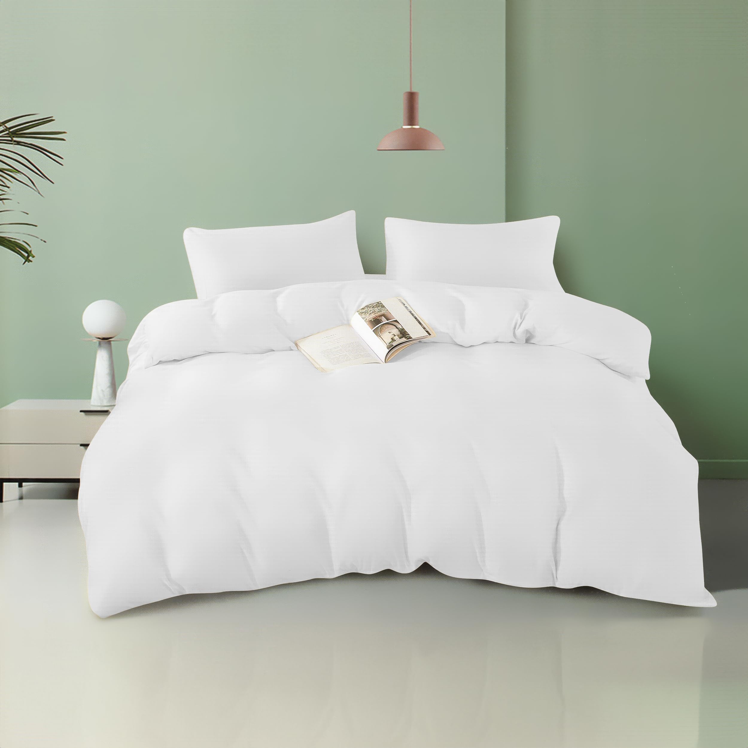 BESCH Juego de Funda Nórdica Microfibra 4 Piezas Ultra Suave, Ligero y Transpirable para Cama 150-1 Funda Edredón 220x240cm, 2 Fundas de Almohada 50x90cm y Bajera Ajustable 150x200+25cm (Blanco)