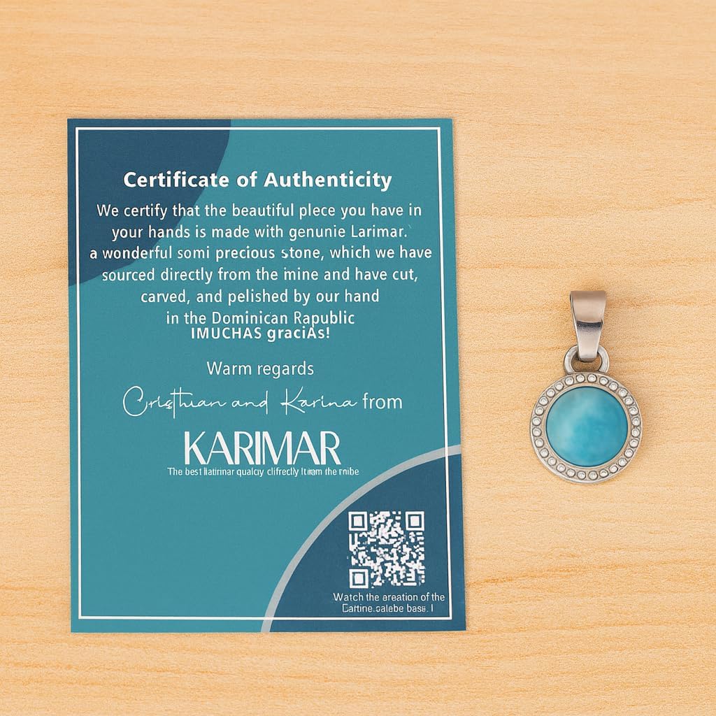 AAA Larimar Jewelry Set – 925 Sterling Silver Round Pendant & Larimar Bead Necklace, Handmade Gift