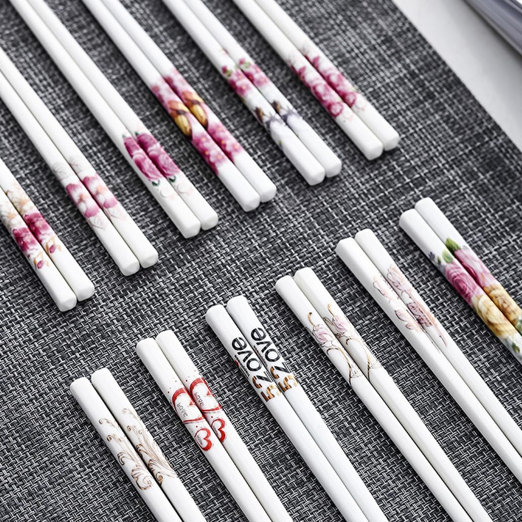 Copchette en Porcelaine Cadeau de Fleur, 10 Paires Baguettes Chinoises en os de Chine, Baguettes Premium réutilisables, Lave-Vaisselle à Haute résistance à températu I