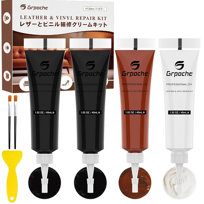 Kit de Reparo de Couro e Vinil Grpoche com Guia de Mistura de Cores, Preto, Branco e Marrom, 7 peças