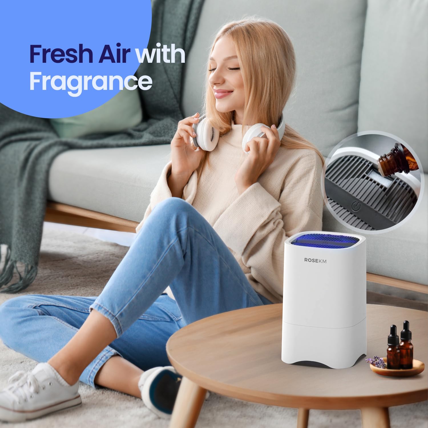 Piccoli purificatori d'aria per casa, mini purificatore d'aria per scrivania, camera da letto, ufficio, auto, stanza, purificatore d'aria HEPA portatile per fumo, polvere con luce notturna