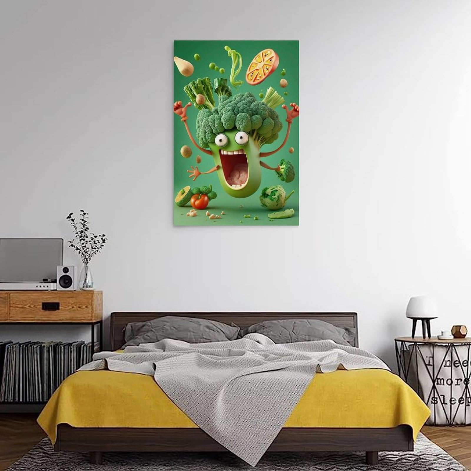 ZZJFFBSS Essen-Poster, Angriff des fröhlichen Brokkoli, Wandkunst, Wandbild, moderne Dekoration, hängendes Kunstposter, 60 x 90 cm