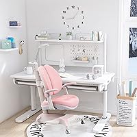 Vista 2 de FCD Escritorio ergonómico de madera de altura ajustable para niños con silla, mesa de dibujo, estación de computadora, estantería integrada
