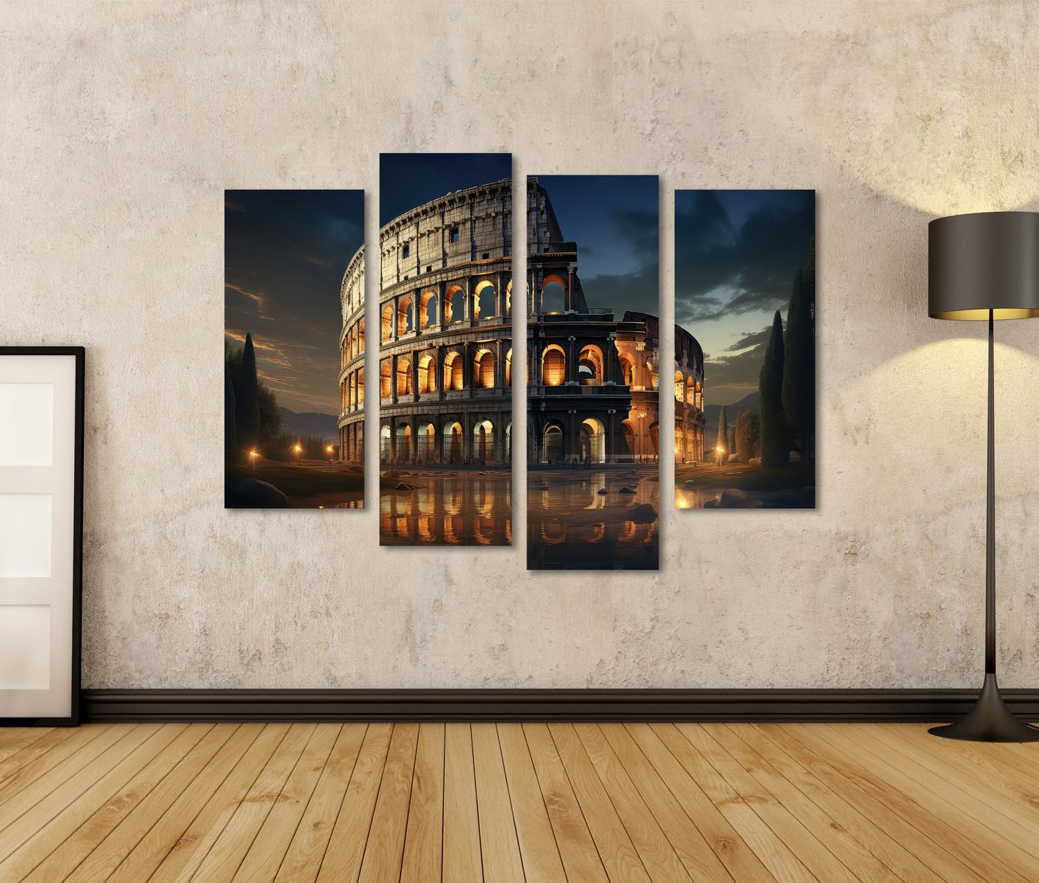 islandburner Prime - Quadro su tela con immagine del Colosseo di sera ultra realistico, Colosseo, crepuscolo, luce, rovina itale, immagini da parete