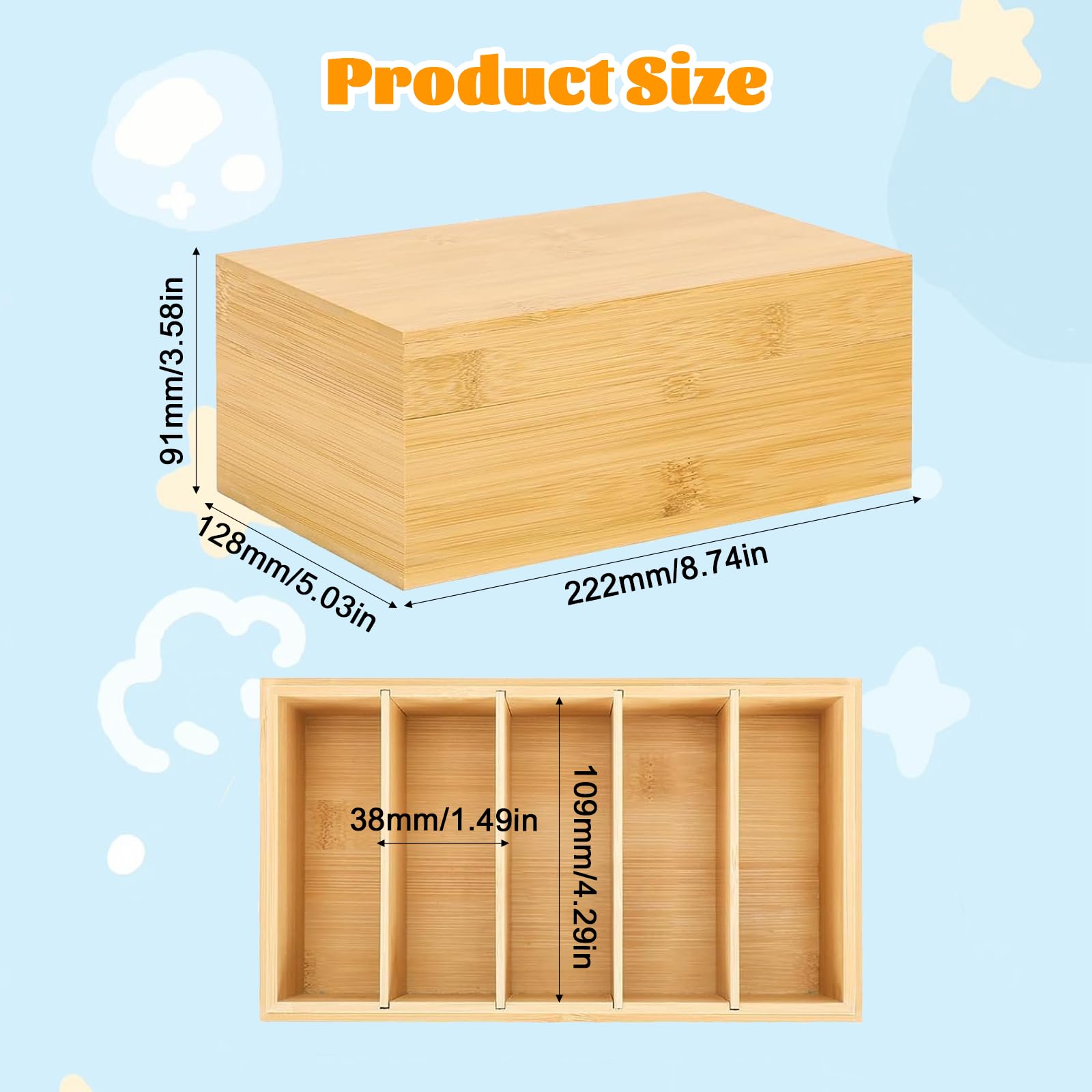 Caja para Flashcard de Madera de Bambú, Porta Fichas A7 con Tapa, 22.5x12.8x9.1cm, Caja para Tarjetas, Archivadores de Fichas para Estudios, Oficina, Casa, Escritorio, Organización