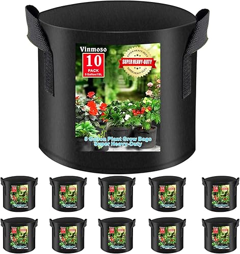 vinmoso 10 Pack Grow Bags 5 Gallon Heavy Duty 300G Thickened Non-Woven Grow Bag with Handles Plant Grow Bags Planting Bags Plant Bags