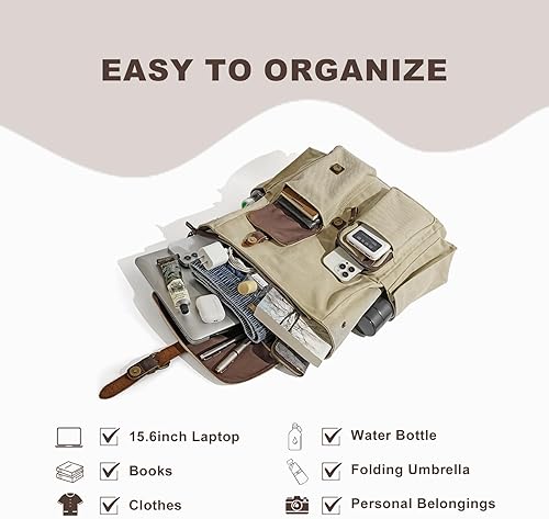 Miniatura 4 de Mochila de lona vintage para hombres y mujeres, mochila para laptop de 15.6 pulgadas para escuela, trabajo, viajes