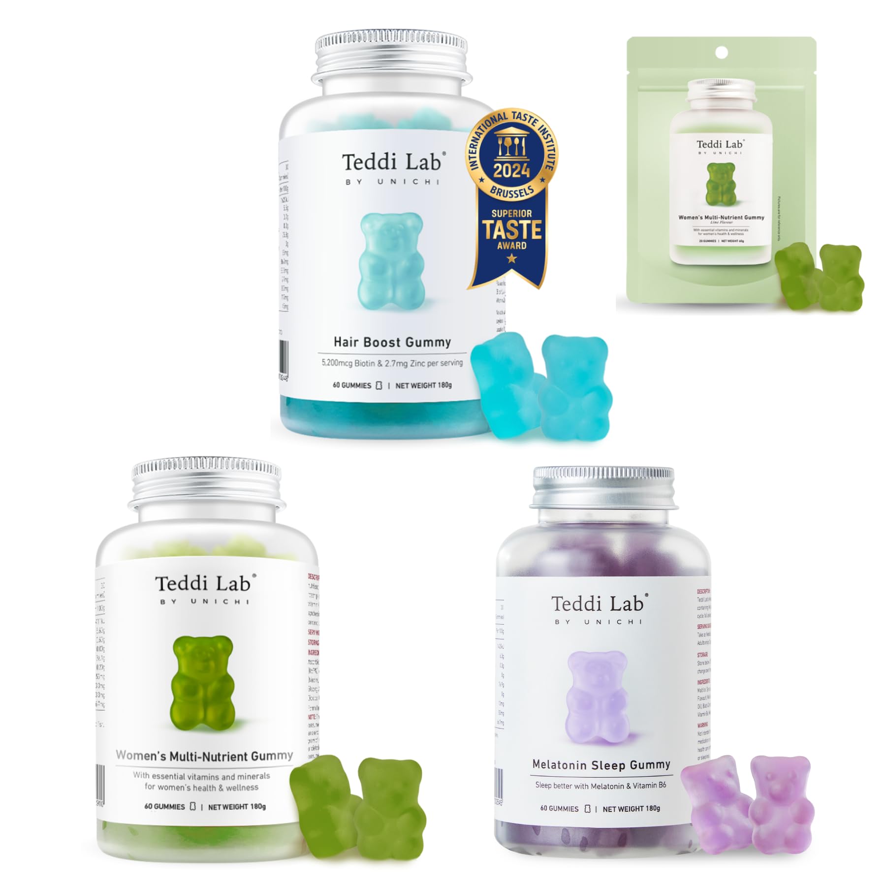 Unichi Hair Boost Gummy, Multi-Nutrient Gummy and Melatonin Gummy with Multi-Nutrient Gummy 20 Count