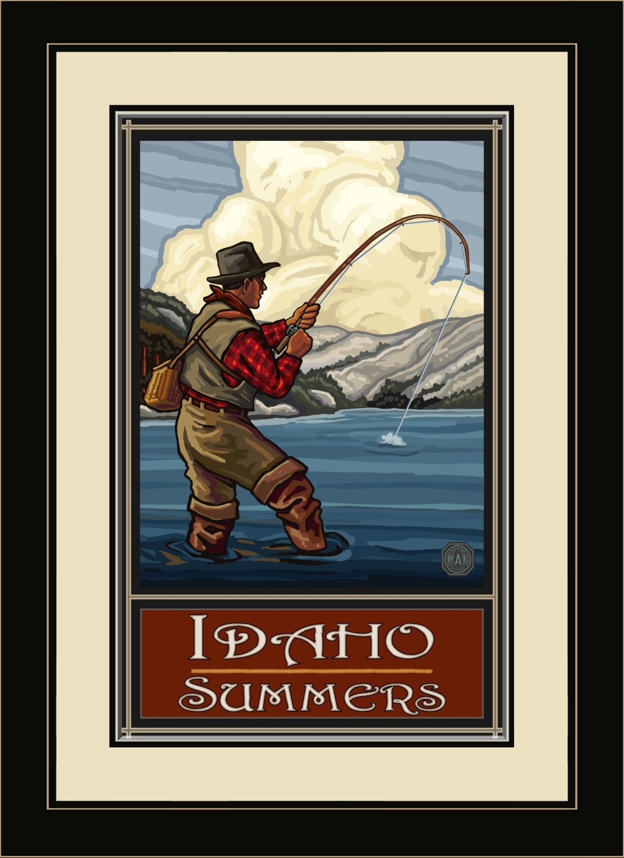 Northwest Art Mall PAL-4905 FGDM LKF Idaho Summers Lake Fisherman Framed Wall Art by Artist Paul A. Lanquist, 16" x 22"