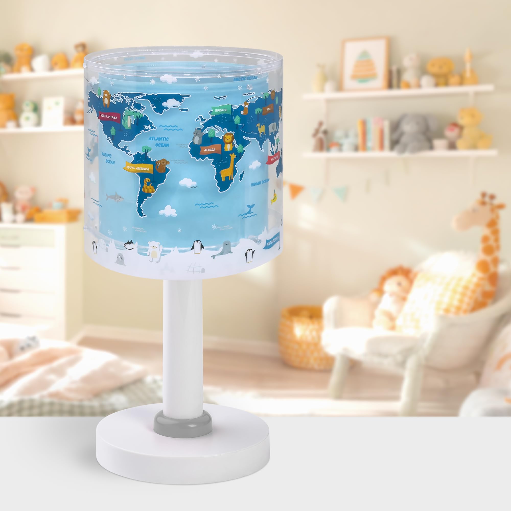 Dalber Lampe de chevet ou de table enfant veilleuse Kids World Carte Monde Planète, 40671, G4 - LED 4 W - Ampoule incluse, Bleu