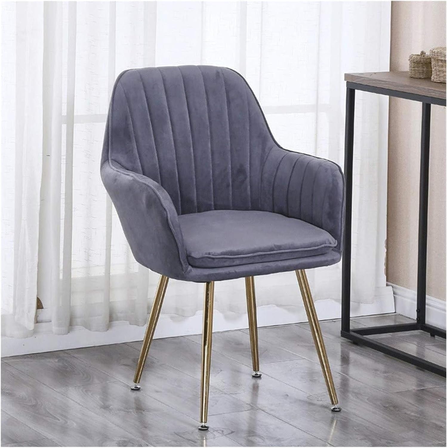 Chaises de salle à manger en velours gris foncé et pieds métal