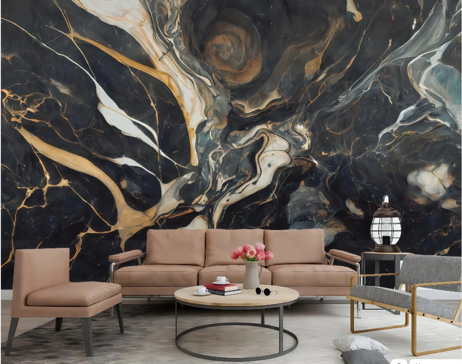Nowoczesna minimalistyczna tapeta abstrakcyjny brązowy falisty marmur tłoczony czarny kamień łączenie TV sofa tło tapeta salon restauracja kawiarnia ścienna, 3D, 200 x 140 cm