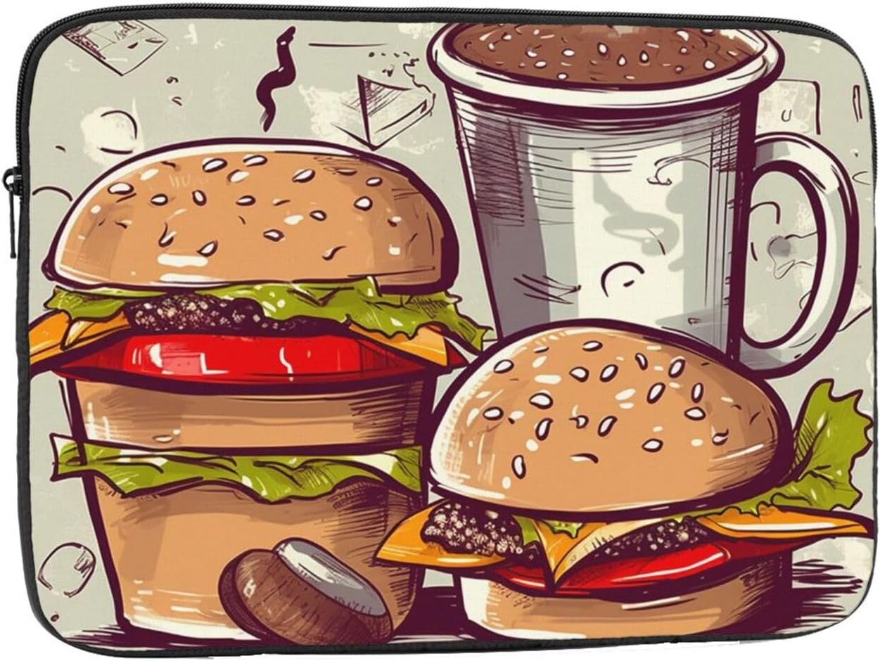 Funny Food Hamburgers and Mugs Laptop Case 10 inch, TSA Laptop Sleeve Shockproof Protective Notebook Case Water Resistant Computer Carrying Cover Briefcase Handbags Men Women Computer Bag