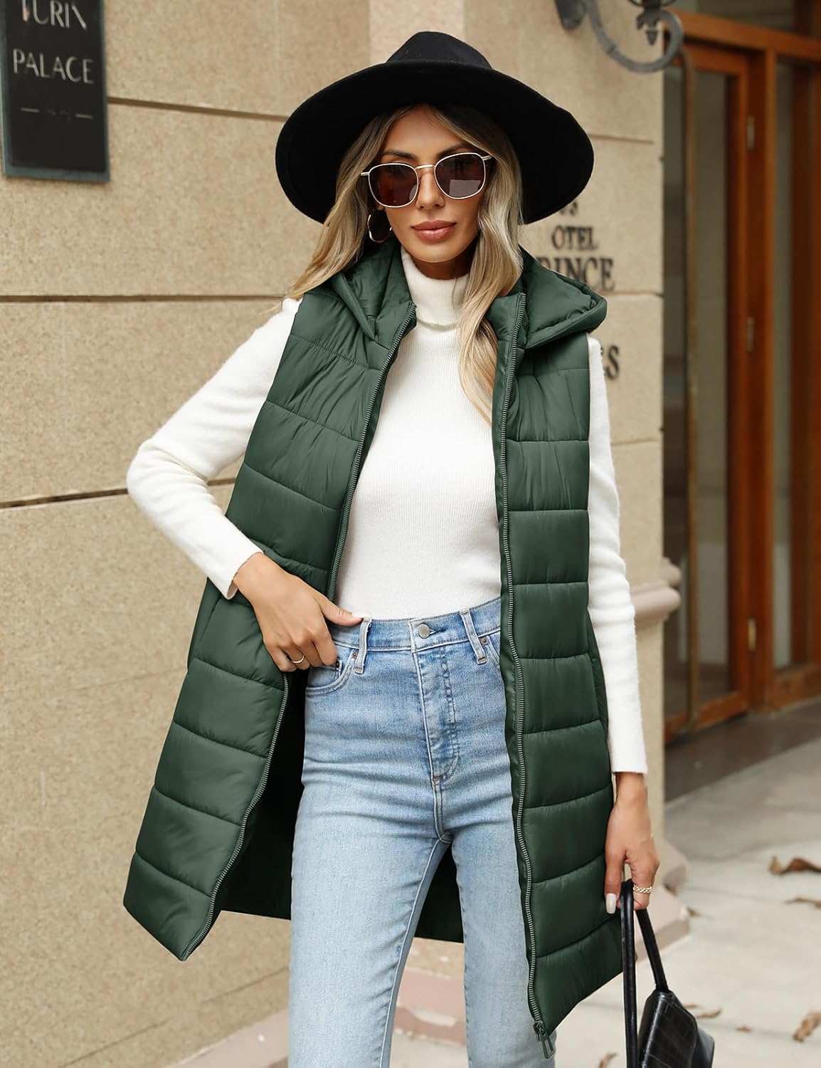 Yusongirl Puffer Vest for Women Long Hooded Lightweight Puffy Jacket Warm Sleeveless Fall Winter down Coat Outerwear - Image 2