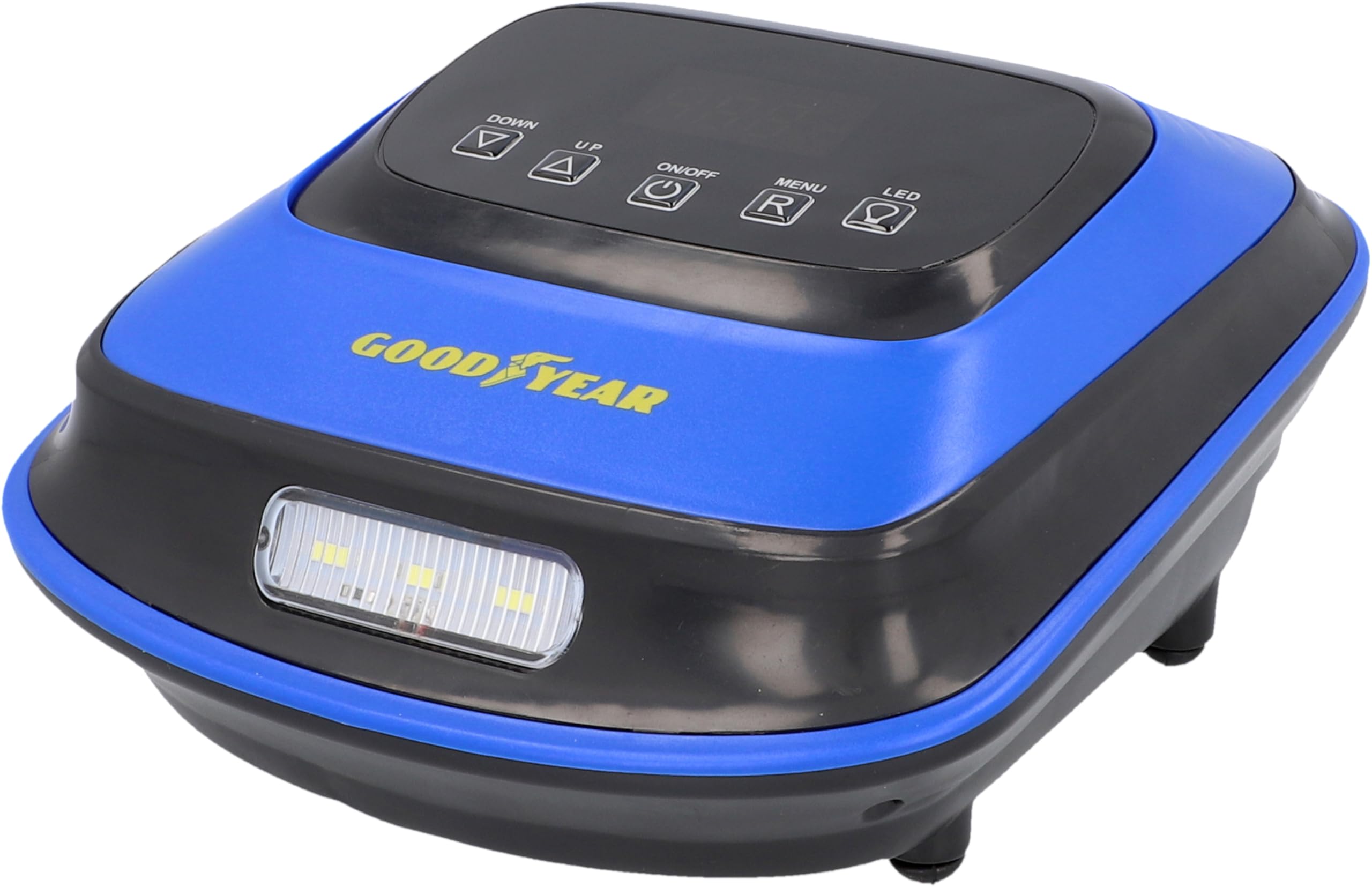 GOODYEAR Sprężarka akumulatorowa 10 bar – mobilna sprężarka powietrza do opon osobowych i pojazdów użytkowych, światło robocze LED, automatyczne wyłączanie, 22 l/min, ładowanie akumulatora USB