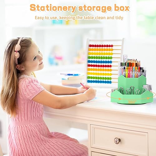 Miniatura 7 de Soporte para lápiz para escritorio, 9 ranuras organizadores de escritorio giratorios de 360 grados, organizador de suministros de papelería de