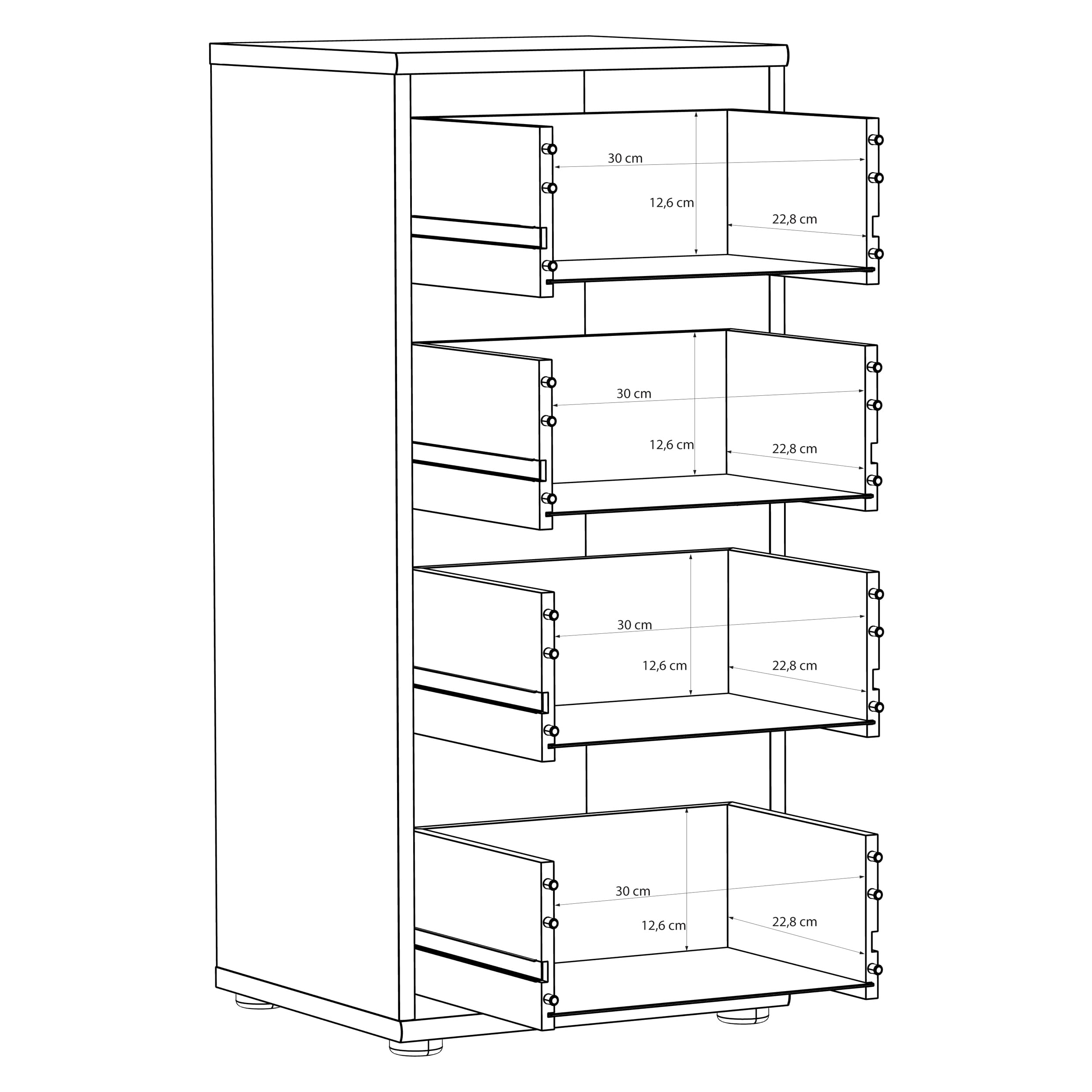 Forte TEMPRA 2 Kommode 40, Moderne Kommode mit 4 Schubladen, Holzwerkstoff, Schlafzimmer, Wohnzimmer, Büro, Kaschmir|Beige, 38,6 cm breit x 85,5 cm hoch x 34,8 cm tief