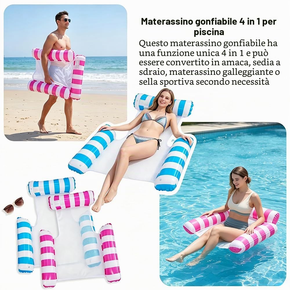 2 pezzi Amaca ad acqua, 4 in 1 Sedia Galleggiante per Piscina, Air materasso piscina accessori divertimento, Wasser hammock Air materasso