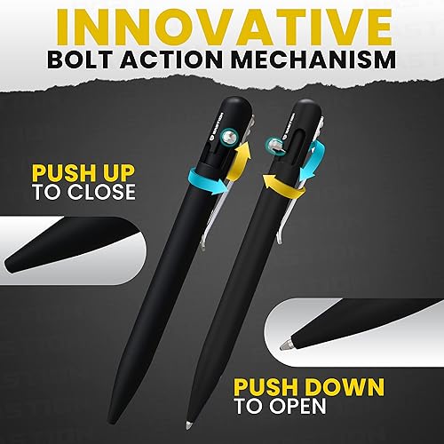 Miniatura 6 de BASTION Bolígrafo de aluminio con 6 recambios de tinta negra de gel, bolígrafo de acción de perno de lujo, cuerpo de metal, punta fina (0.020 in)