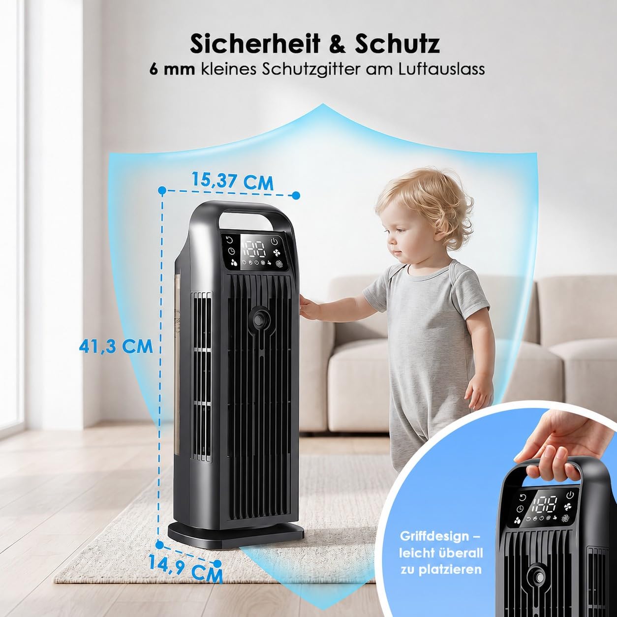 Mobile Klimaanlage ohne Abluftschlauch 6-in-1, Luftkühler mit Wasserkühlung & 1200ml Tank, 7m/s Turbo, 120° Oszillation, 1-12H Timer, 36W Leises Mini Klimagerät für Schlafzimmer & Büro, Schwarz Matt