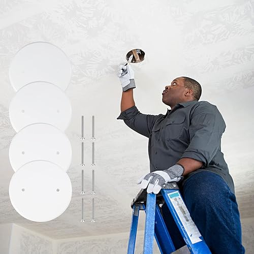 Miniatura 4 de Paquete de 8 placas de techo de 5 pulgadas, cubierta eléctrica plana y redonda, placa de pared circular en blanco con tornillos, cubierta de tapa