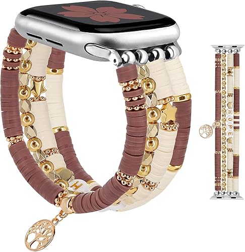 JR.DM Pulsera de cuentas compatible con Apple Watch de 1.654 pulgadas, 1.732 pulgadas, 1.772 pulgadas, para mujeres y niñas, correa de reloj de