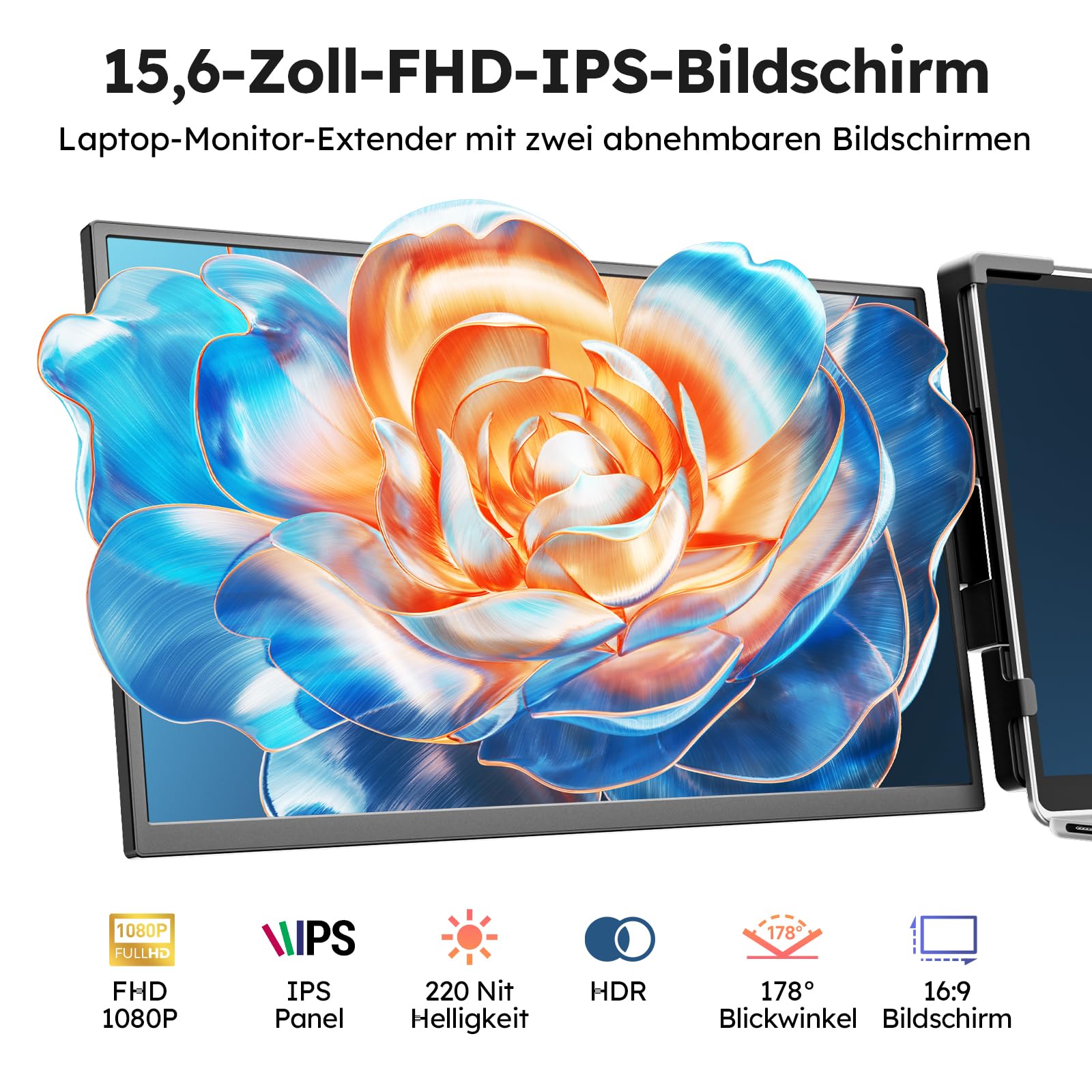 Laptop Screen Extender 15.6", 1080P Triple Laptop Bildschirm Erweiterung | 60Hz Triple Portable Laptop Monitor Erweiterung, mit USB-C/mini HDMI Plug-Play Kompatibel mit 13.3"-17" für Windows/Mac