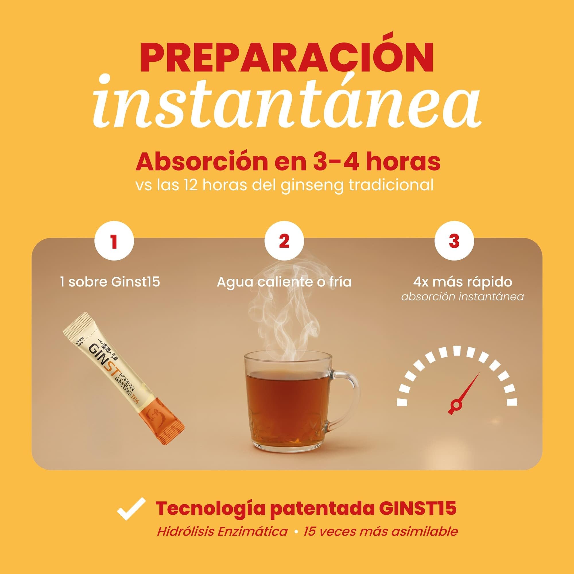 Ginseng Coreano,100 Sobres Té Soluble | 15x Más Asimilable y 4x Más Rápido | Extracto Hidrolizado IL HWA | Energía y Vitalidad | GINST15 TONGIL | Extracto Hidrolizado, 15x Más Asimilable y 4x Más Rápido, Energía y Vitalidad