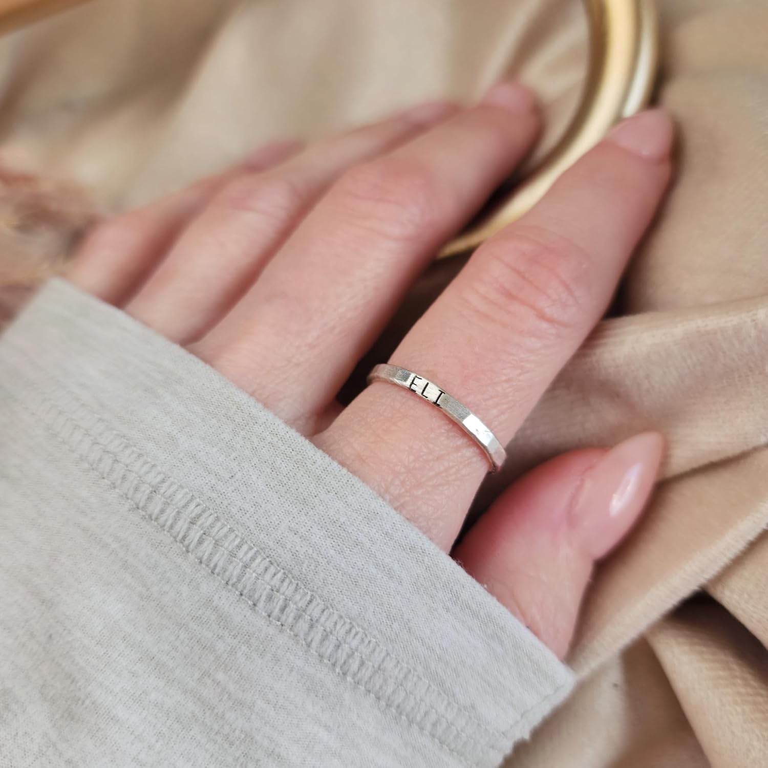 Going Golden Custom Skinny Name Ring – Minimalist Uppercase Font Personalized Band – 2mm Waterproof Stacking Ring – Gold Filled, Silver, Rose Gold or Solid Gold – Handmade Jewelry Gift