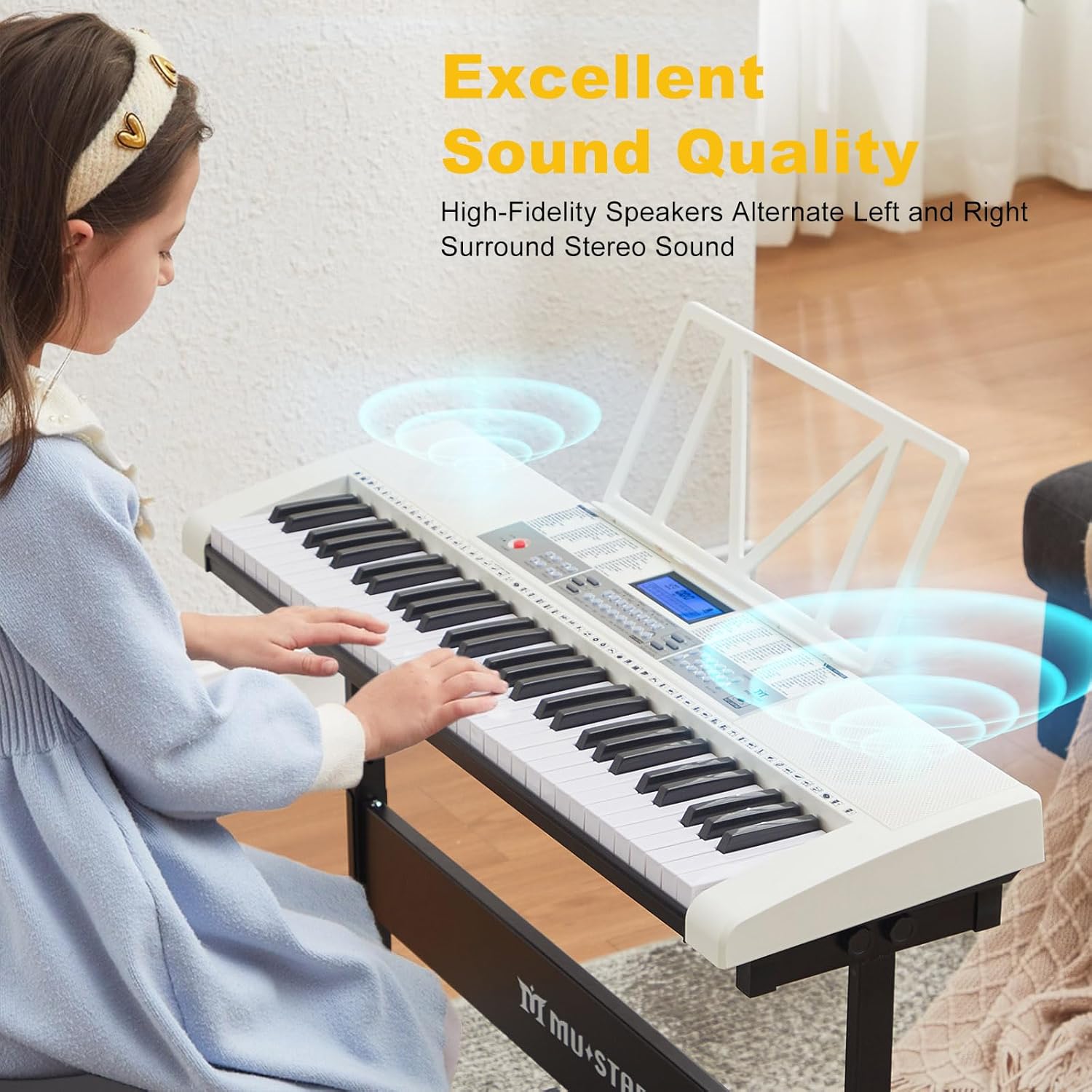 61 Key Piano Keyboard, Electric Keyboard Piano with Light-Up Keys, 255 Tones/Rhythms, Smart Learning System, Headphone, Microphone, Keyboard Stand, Stool, Stickers, Piano Keyboard Set for Beginners - Image 6