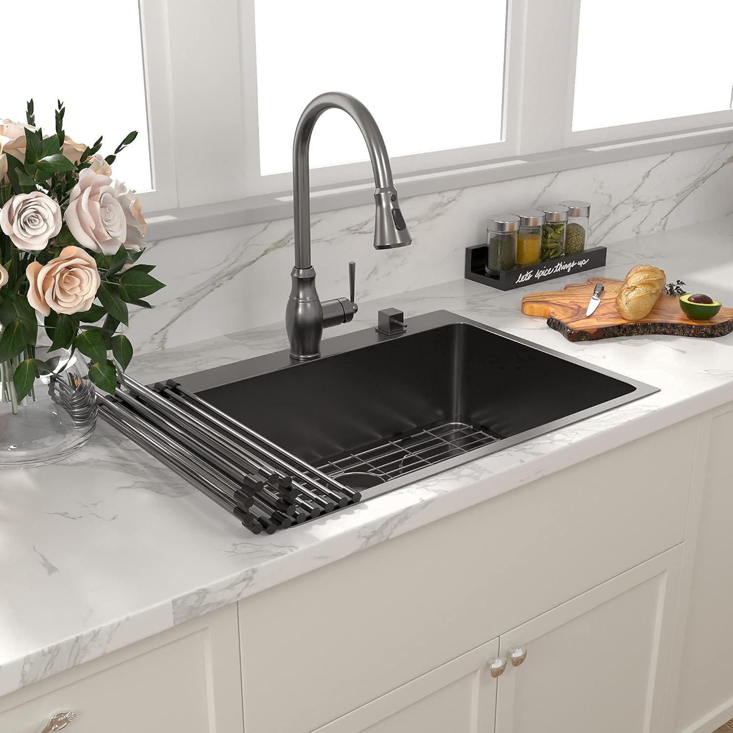 50% оƒƒ Dіѕсоunt Black Drop In Sink - Sarlai 33 Inch Kitchen Sink Top Mount Gunmetal Black Topmount Stainless 16 Gauge Single Bowl 10 Deep Basin