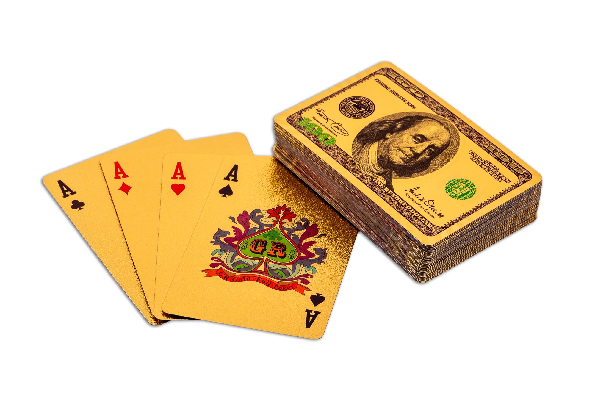 R&P ENTERPRISE LTD24K Gold Plated Dollar $ Deck with $100 Bill Design, Luxury Waterproof Poker Cards for High Stakes Gamers and Collectors