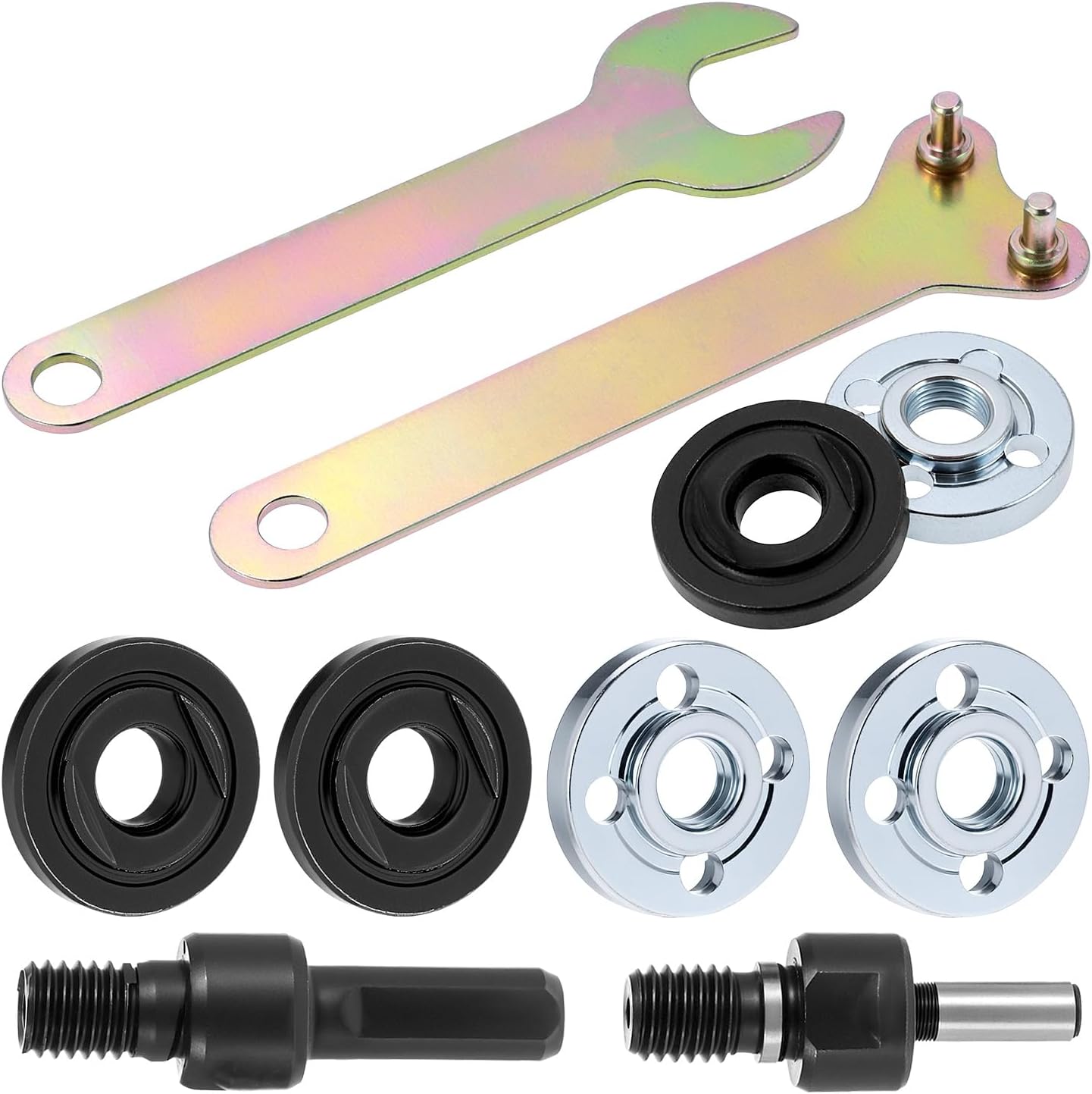 QWORK Drill Angle Grinder Adapter Conversion Kit, with 6mm and 10mm Mandrel Arbors 3 sets Grinder Flange Nuts and Spanner Wrench Heavy Duty Drill to Grinder Converter for Cutting Polishing Sanding