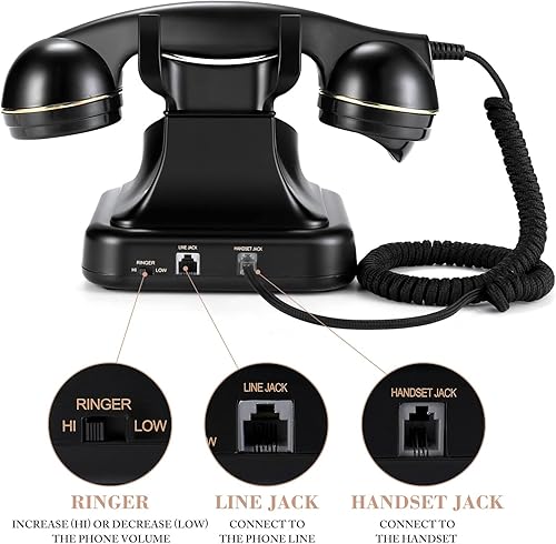 Vista 4 de Teléfono Fijo Retro, Teléfono Clásico con Cable Vintage, Teléfono de Dial Clásico de Moda Antigua, Teléfono Fijo con Cable para Escritorio