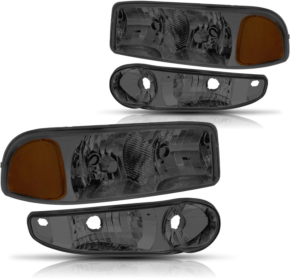 PM PERFORMOTOR Smoked Housing amber Corner Pair of Headlights Replacement Compatible with 02-06 Sierra Yukon Denali, PMHL-DENALI-0106-OH-SA Smoked Amber