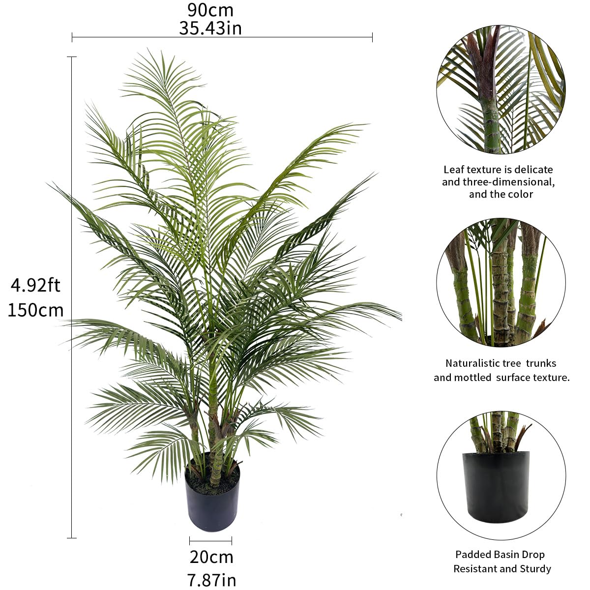 AfanD AfanD Artificial Palm Tree 5ft Tall for Home Decor, 6ft Tall, Living Room, Dining Room, Bedroom, Office, Hotel, Restaurant, Bar, Wedding, Party
