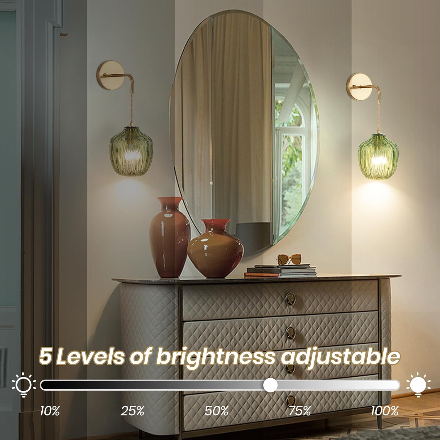 Battery Operated Wall Sconce, Wireless Wall Sconces RGB Color Changing Dimmable, Wall Sconces Set of Two with Remote, Modern Wall Lamp Easy to Install for Bedroom Living Room etc（Wave Green）