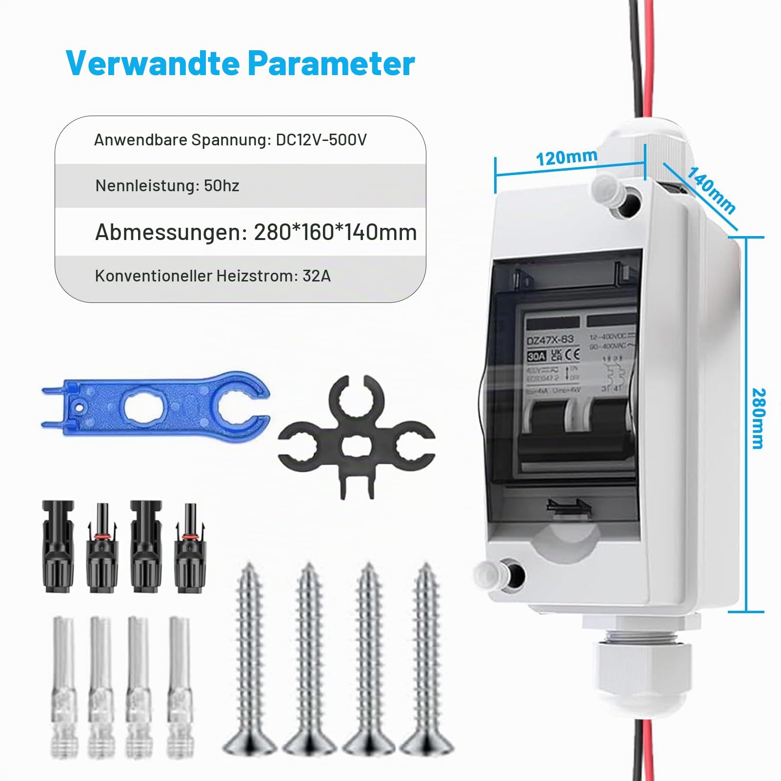 3StüCk Dc Trennschalter Pv Anlage, Solar Trennschalter 2P/500v/32a/Ip65
