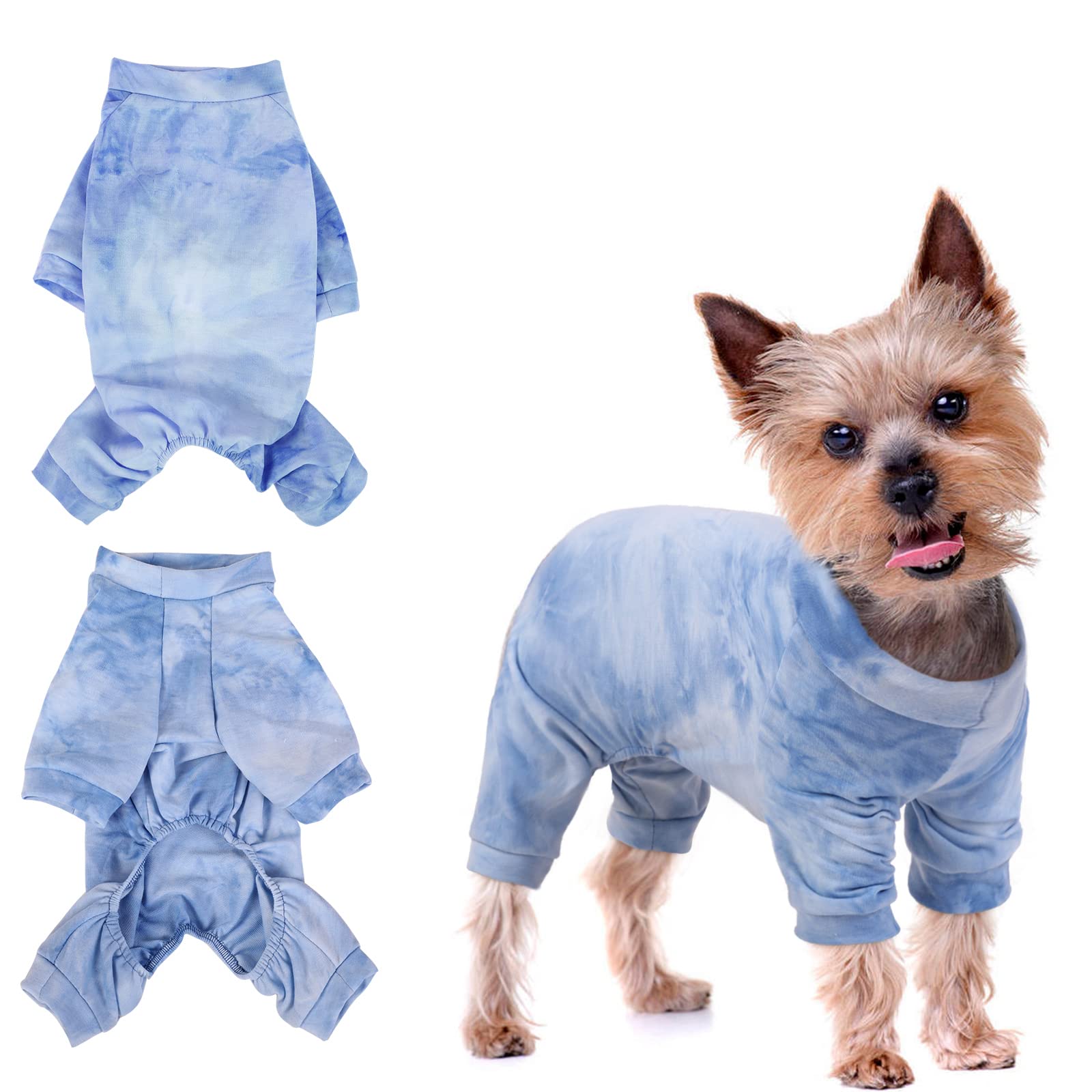 Onesie para Perros, Ropa para Perros Pijamas de Perro Suave Algodón Puppy Body con Piernas Mangas para Perros Pequeños Medianos(Azul, XS)