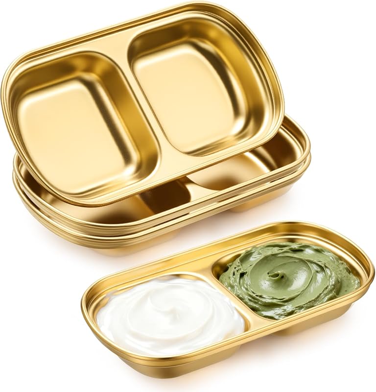 Conjunto com 4 bandejas retangulares Teenyyou para máscaras faciais, aço inoxidável, dourado