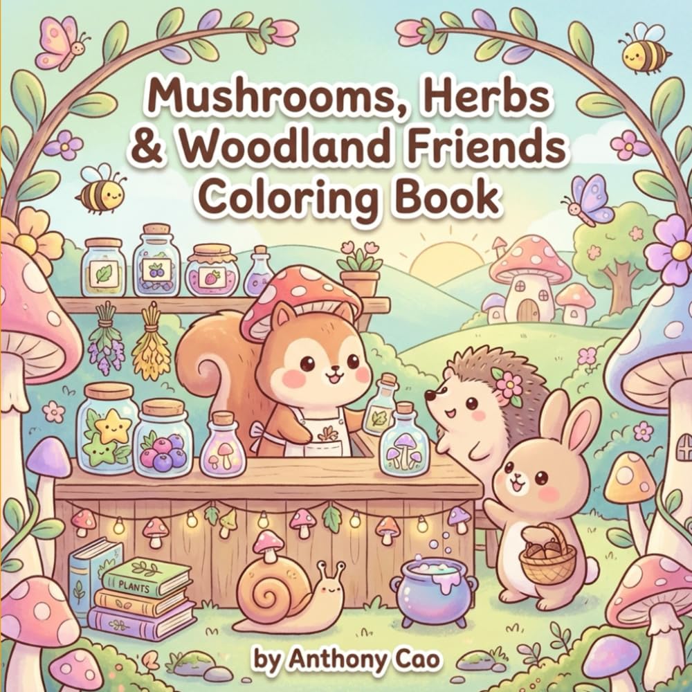 Mushrooms, Herbs & Woodland Friends Coloring Book: A Super Cute Cottagecore Coloring Book Featuring Woodland Creatures, Forest Potions, Magical ... Herbal Fantasy Pages for Teens & Adults