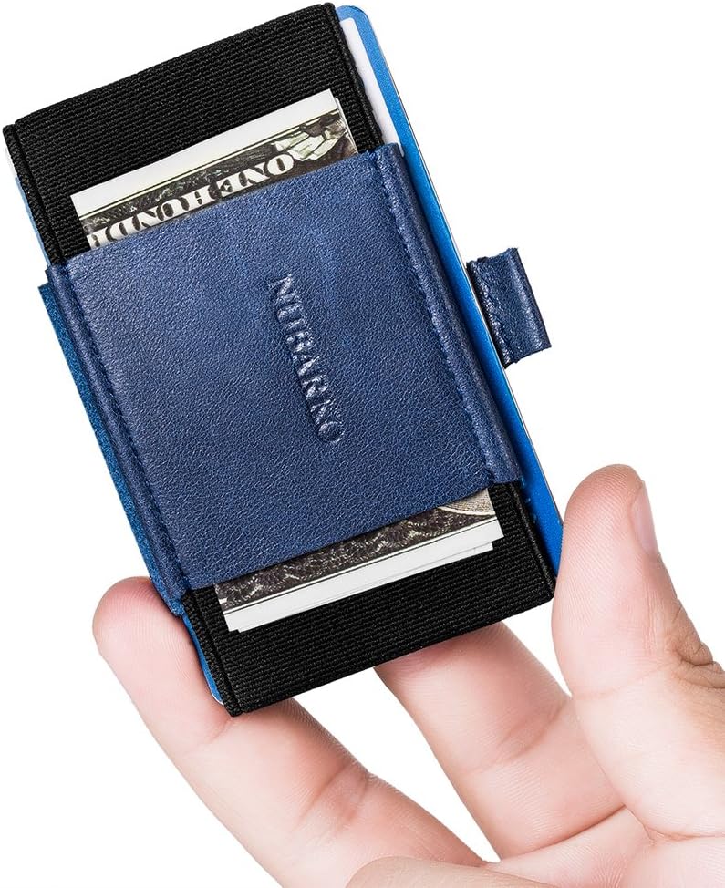 NUBARKO Minimalist Slim Wallet, Elastic Money Clip Band and Business Credit Card Holder, Front Pocket Wallet for Men Women（Blue）