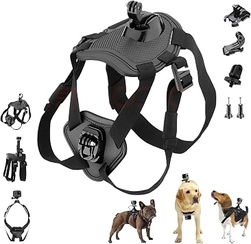 Dog Harness for Gopro, Adjustable Dog Harness for Gopro 13 12 11 10 9 8 7 Insta360 X5 X4 X3 Go3s DJI Osmo Action 5pro 4 3 2 1,Small Medium and Large Dogs, with 5 Adapters