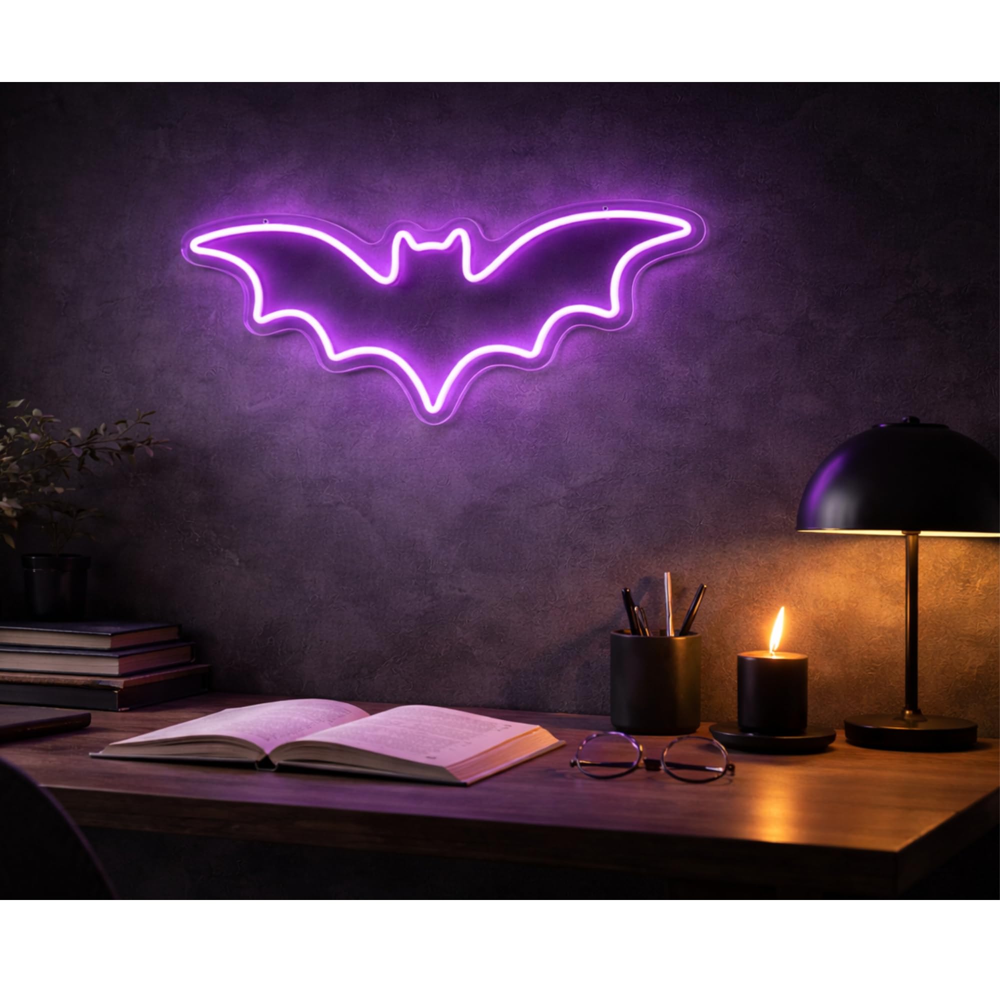 Neón Murciélago LED Grande (50x20 cm) | Cartel Luminoso Dimerizable Gaming Profesional | Decoración Setup Streamer