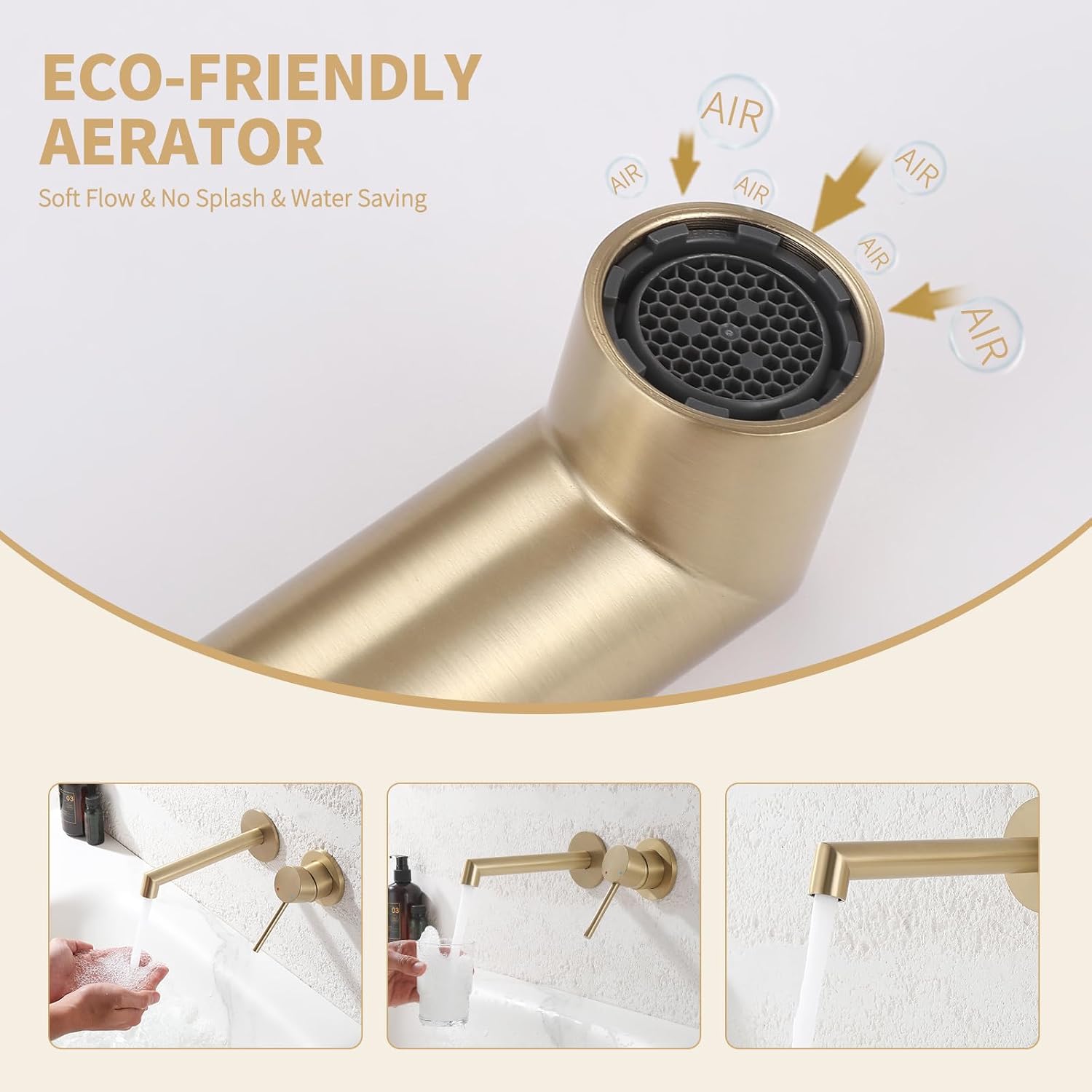 Bathroom Faucets Wall Mount Sink Faucet Single Handle Brass Basin Faucet for Restroom Vanity Lavatory Centerset Wall Mounted Vessel Faucets Modern Tap with Rough in Valve Brushed Gold