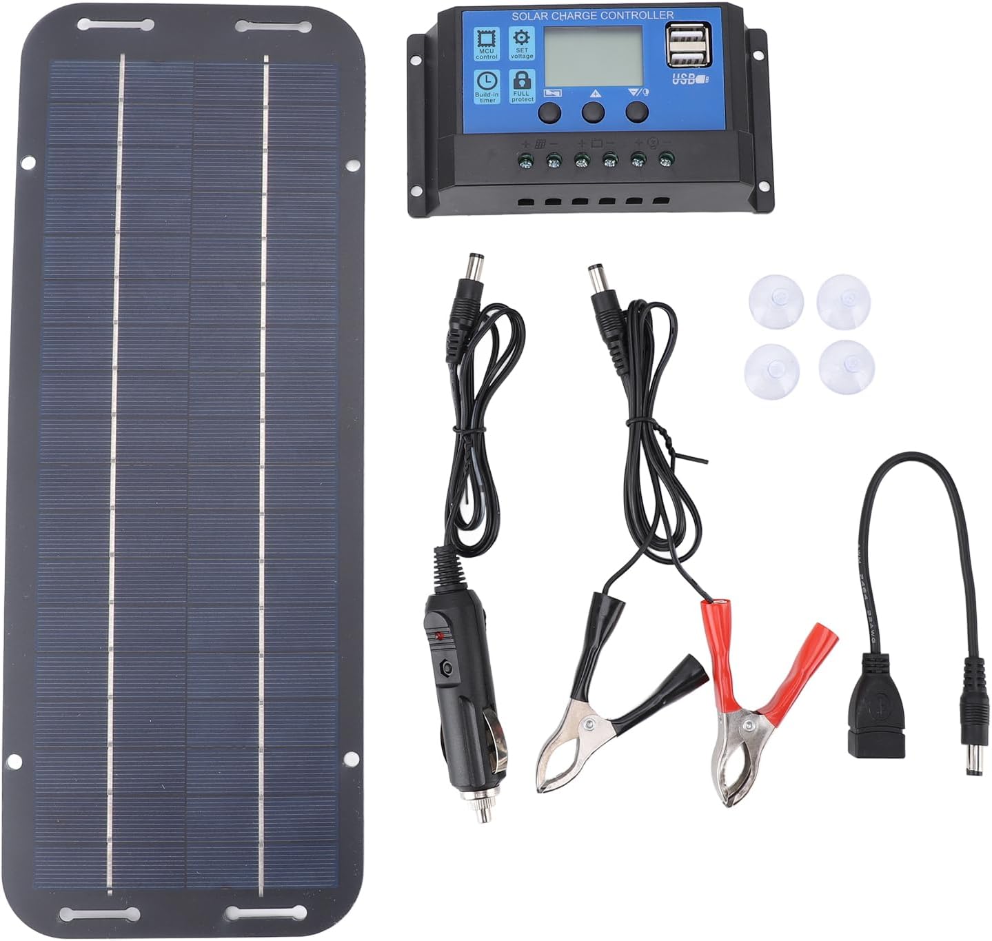 Generic 6W 18V Flexible Solar Panel Car Battery Charger, Portable Solar Panel Charger with Controller, Wide Range of Applications