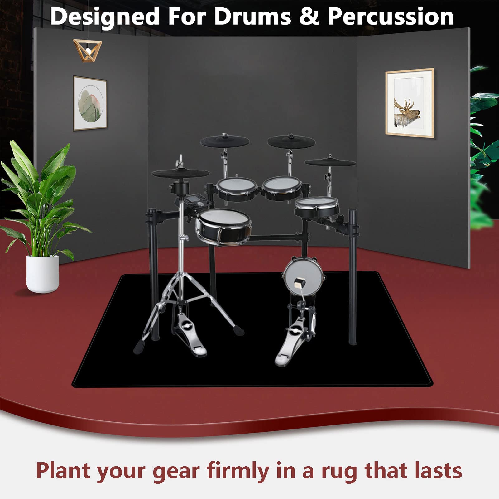Tappeto per Batteria Tappetino per Batteria Drum Tappeto Insonorizzato per Batterie Elettroniche Rullante Acustica Snare Drum Strumenti Musicali Tappeti Antiscivolo per Batteria 120CM × 80CM