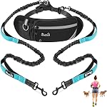 SlowTon Hands Free Dog Leash for 2 Dogs, Double Dog Leash with Padded Handles and Reflective Stitching, Adjustable Waist Belt with Removable Zipper Pouch for Walking Jogging Hiking