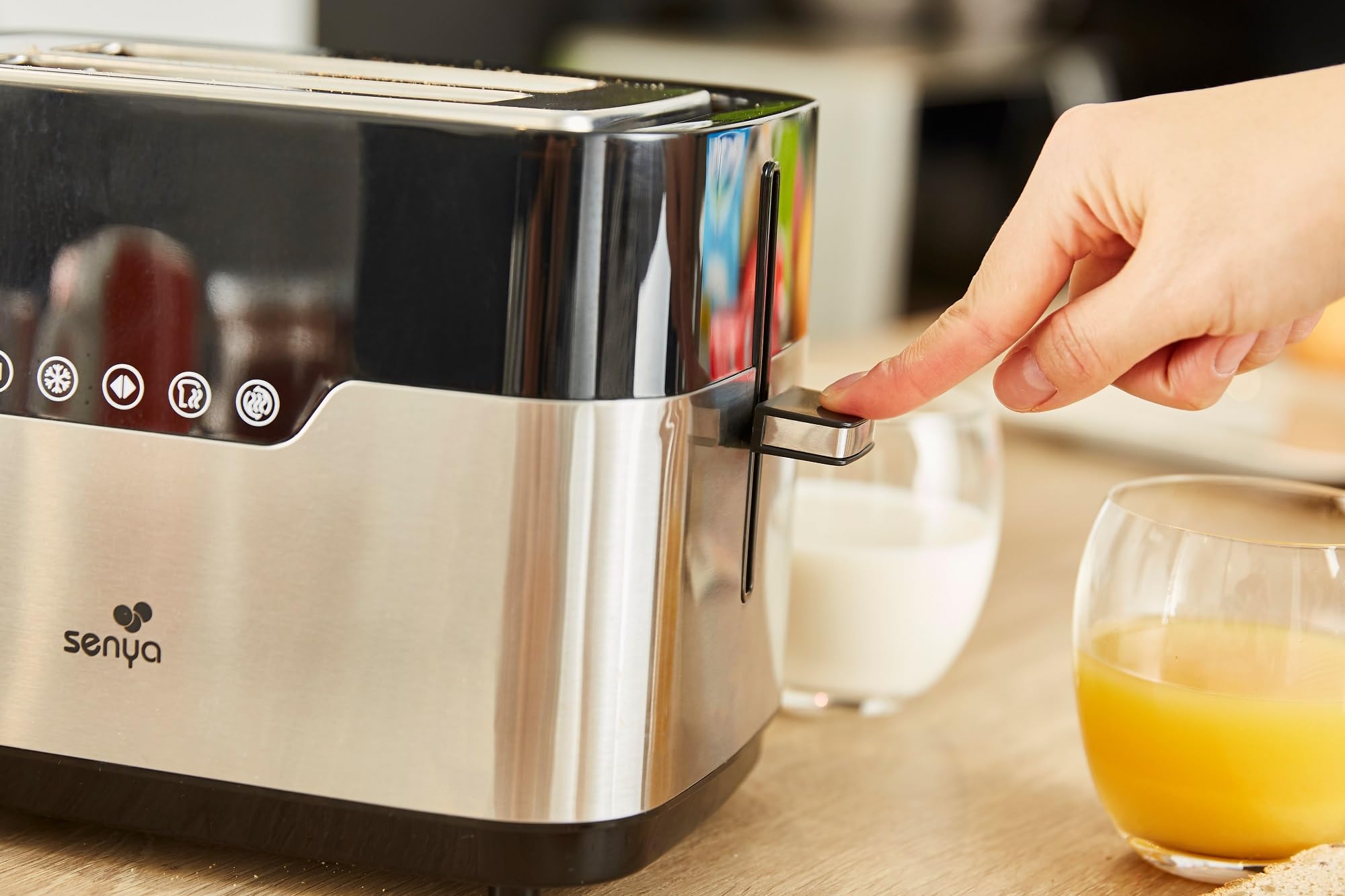 Senya Tostadora de Acero Inoxidable Smart Toaster, 2 Ranuras Grandes, Botones Táctiles, Pantalla Led, Cuerpo de Acero Inoxidable de 850 W