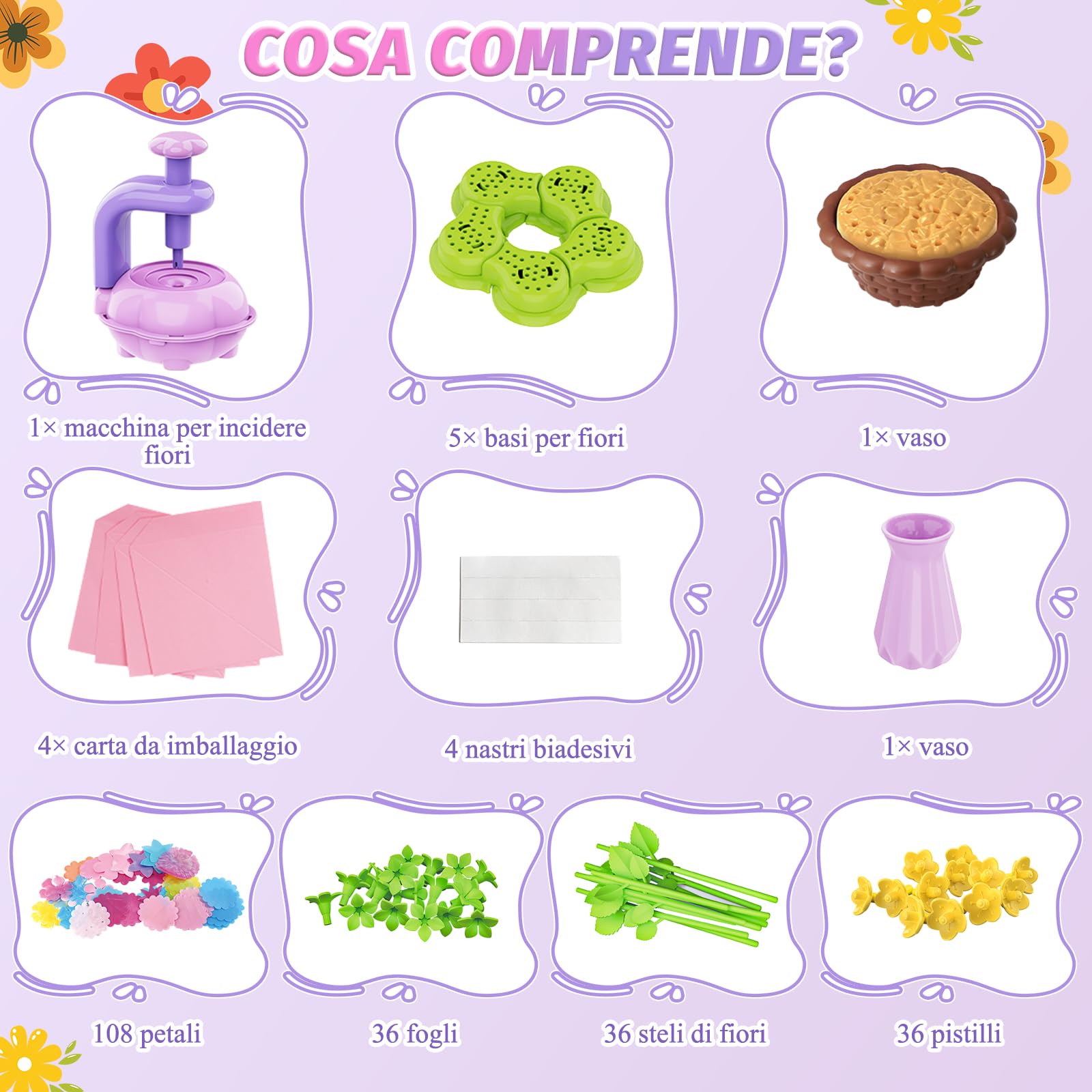 wittsyer Laboratorio dei Fiori, Kit Lavoretti Creativi per Bambini con Macchina per la Produzione di Fiori, Regalo Giochi Creativi per Bambina 4 5 6 7 8+ Anni